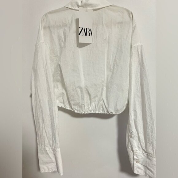 Zara, Ladies Cropped Shirt with drawstring at Hem - White. Size: XS. NWT - Picture 3 of 13